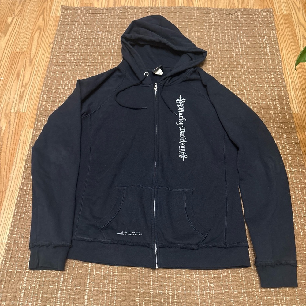 Harley-Davidson Black Zip-Up Hoodie with White Vertical Logo